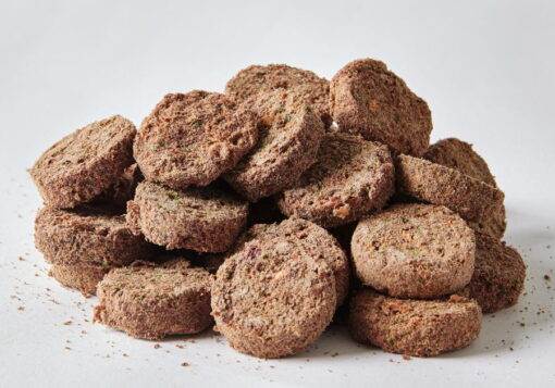 Freeze dried beef and veggie morsels for pets.