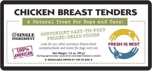 Freeze dried chicken breast tenders for dogs and cats packaging.