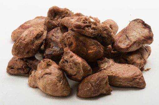 Freeze dried chicken heart bites, natural pet treat.