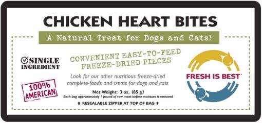 Natural freeze dried chicken heart treats for dogs and cats packaging.