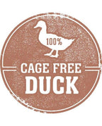 Cage-free duck logo for freeze dried duck heart bites.
