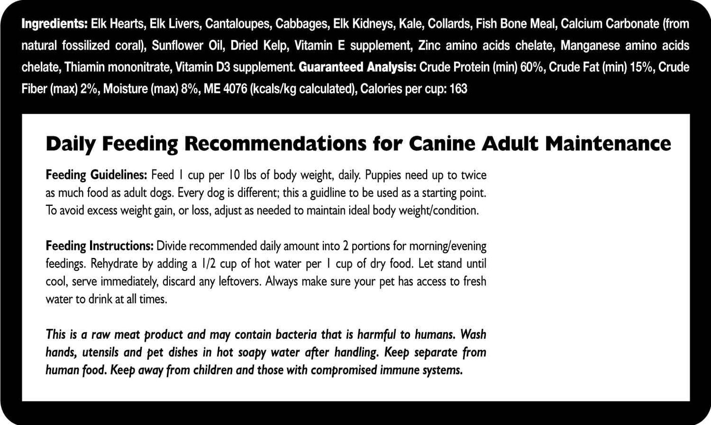 Freeze dried elk dog food in vacuum-sealed bag for natural raw nutrition