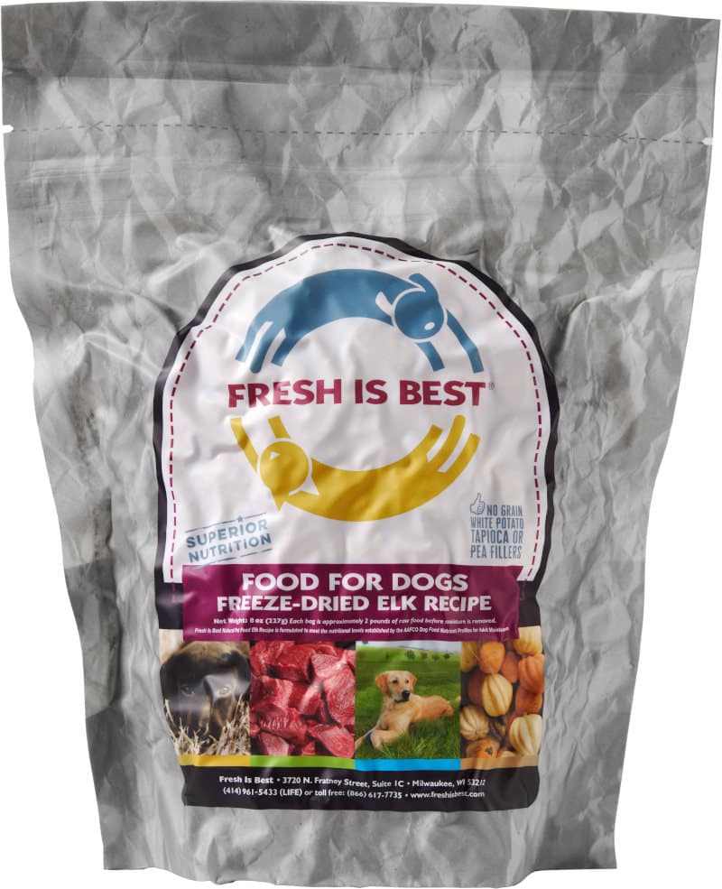 Freeze dried elk dog food with premium organ meats and vegetables for all life stages