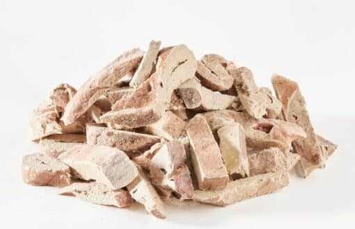 Freeze dried elk liver fillets for dogs and cats, high-protein treats.