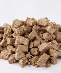 Freeze dried pork dog food chunks, nutrient-rich and minimally processed for all life stages.