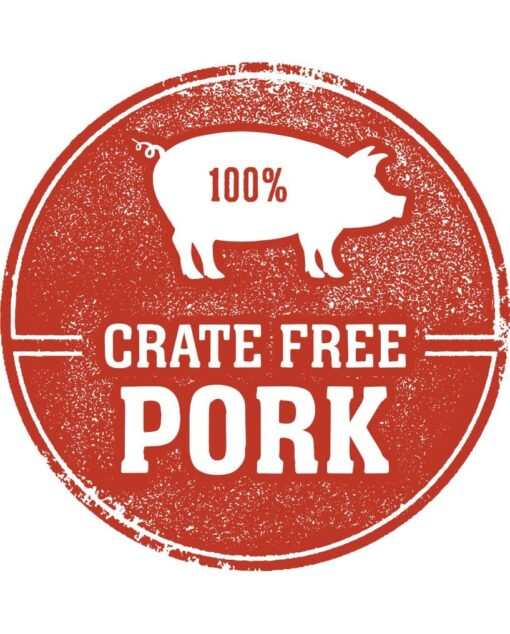 100% Crate Free Pork logo for Freeze Dried Pork Heart Fillets product.