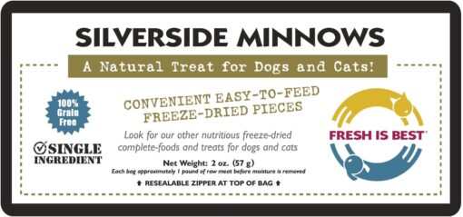 Freeze Dried Silverside Minnows for Dogs and Cats - Natural Treat, Grain-Free, Easy-to-Feed, Single Ingredient, Fresh Is Best.