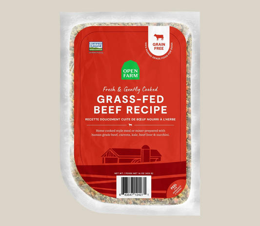 Grass-fed beef grain-free freshly cooked dog food pouch with human-grade ingredients