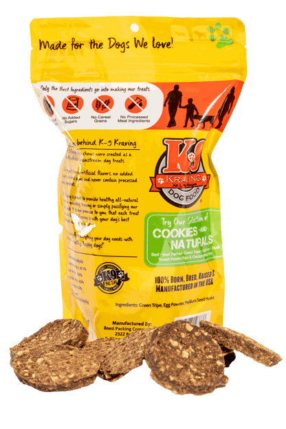 K-9 Cookies packaged dog treats with natural ingredients.