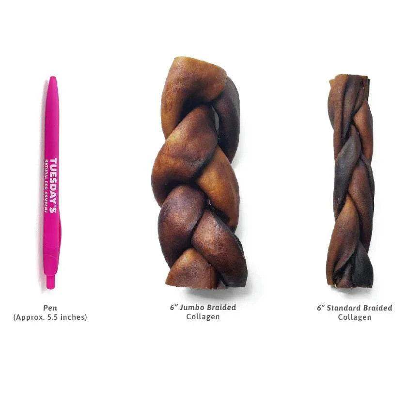 Jumbo braided collagen sticks made from grass-fed beef collagen chews for dogs