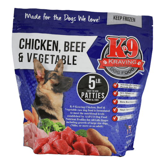 K-9 Kraving Chicken Beef & Vegetable Raw Dog Food Packaging