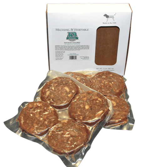 Mackerel and Vegetable Raw Dog Food Packaging with Patties