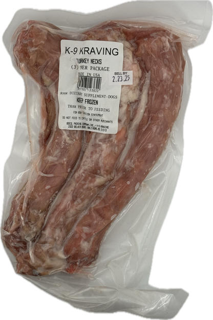 K-9 Kraving Turkey Necks in sealed packaging for dogs.