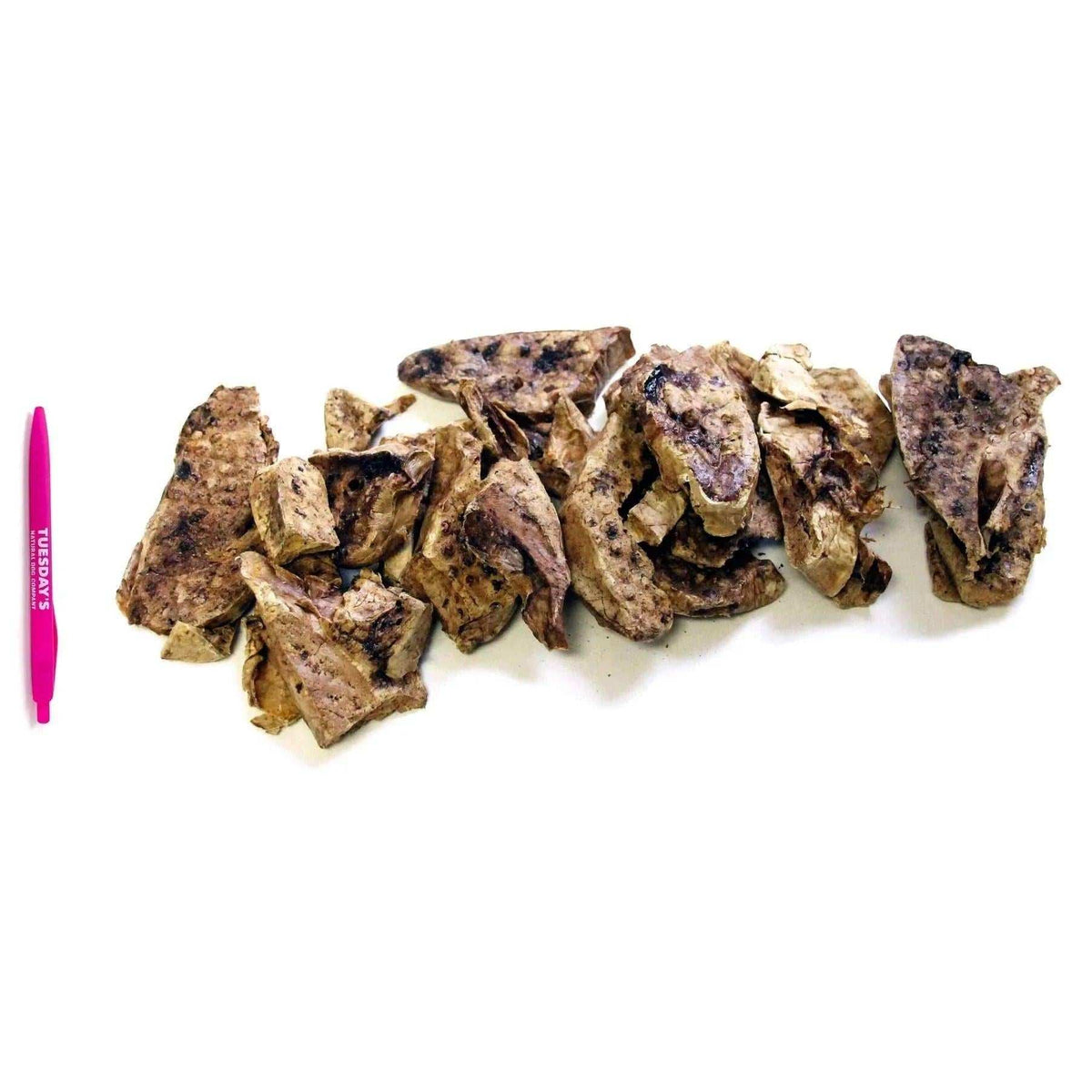 Lamb Lung Wafers are irregular, flat, crisp-looking brown pieces with a rough, porous texture.