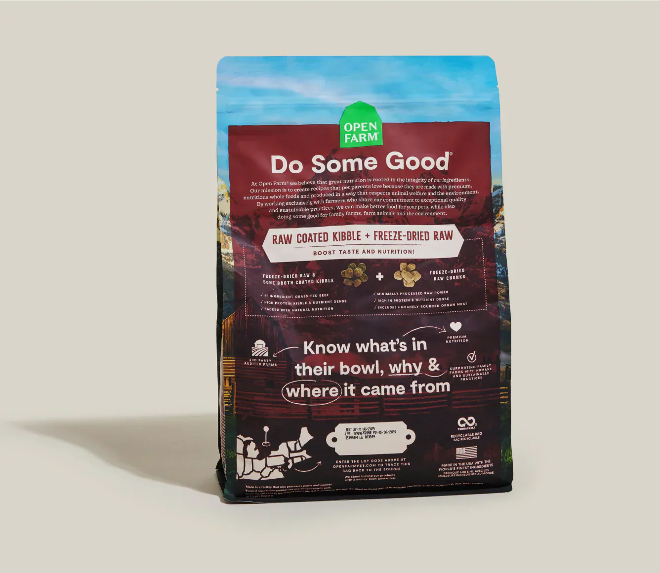 RawMix Front Range Ancient Grains Dog Kibble with multi-animal proteins and freeze-dried raw coating for balanced nutrition