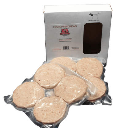 K-9 Kraving Ground Pancreas patties in packaging for raw-fed dogs.