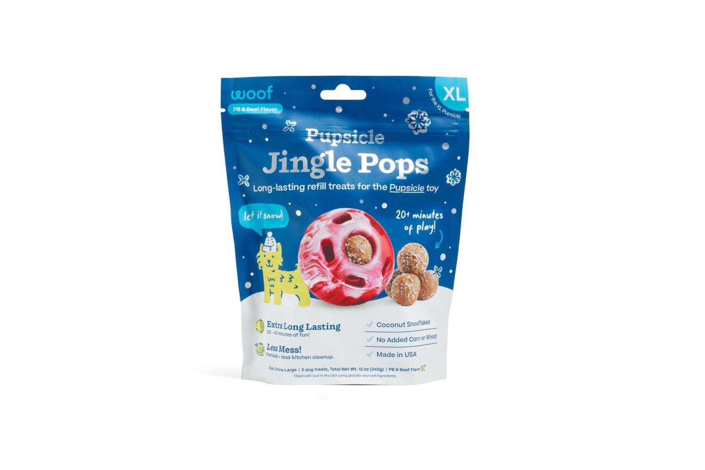 Pupsicle Jingle Pops limited edition lickable dog treats with peanut and beef flavor in holiday packaging