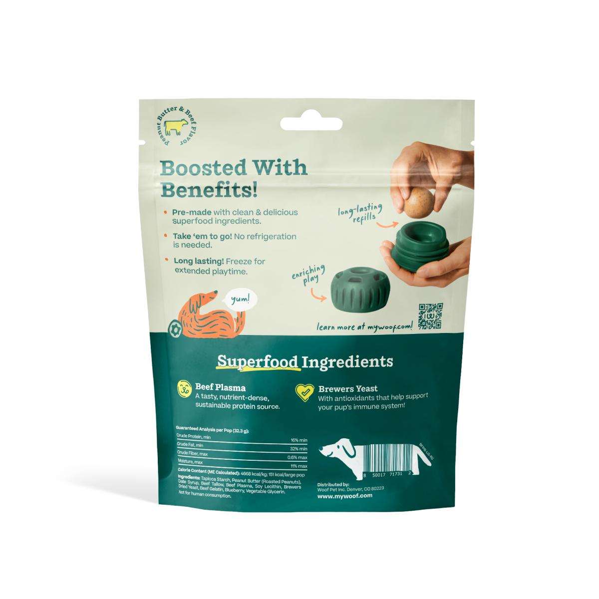 Pupsicle Pops packaging with benefits and superfood ingredients highlighted.