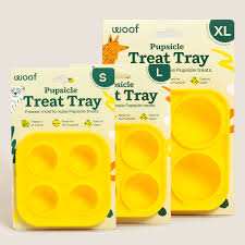 Pupsicle Treat Tray in yellow, made from food-grade silicone for customizable frozen dog treats.