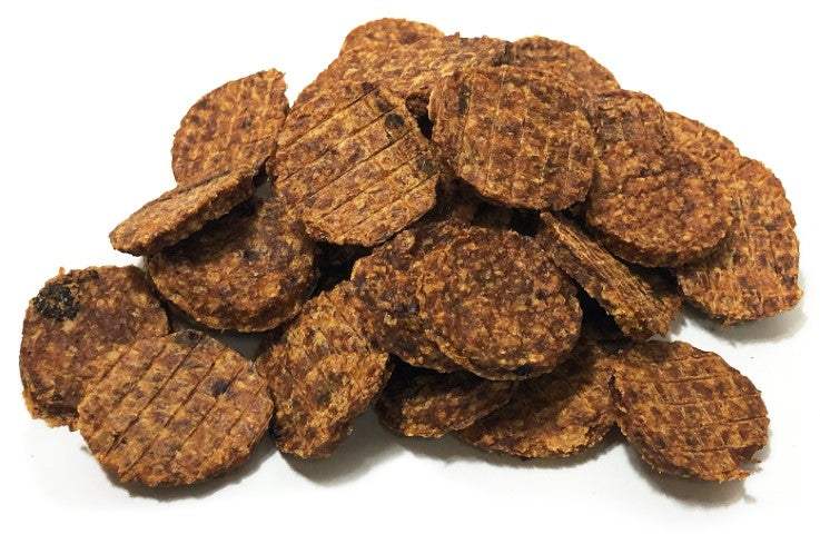 Rabbit Flips dog treats made with rabbit and vegetable glycerin, soft and springy texture, ideal for training and sensitive dogs.