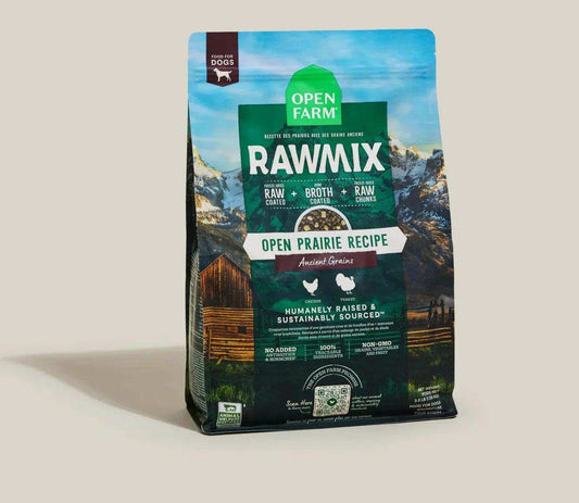 RawMix Open Prairie Ancient Grains dog kibble with multi-protein and ancient grains for balanced nutrition