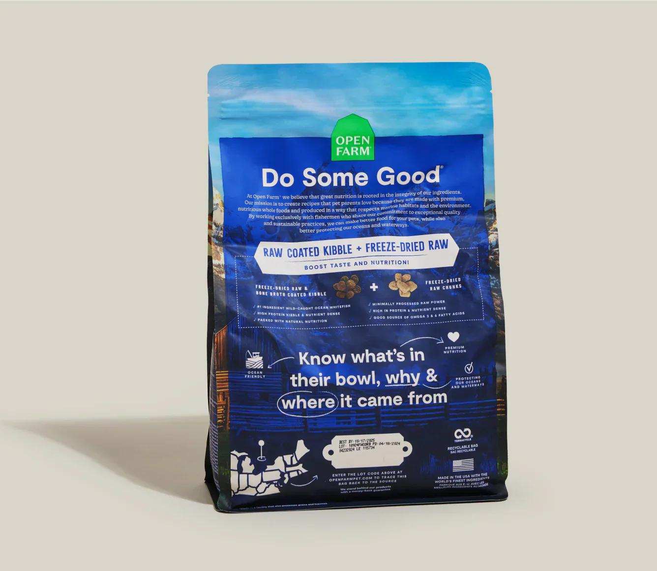 RawMix Wild Ocean grain-free dog kibble with freeze-dried raw coating and multi-animal protein blend