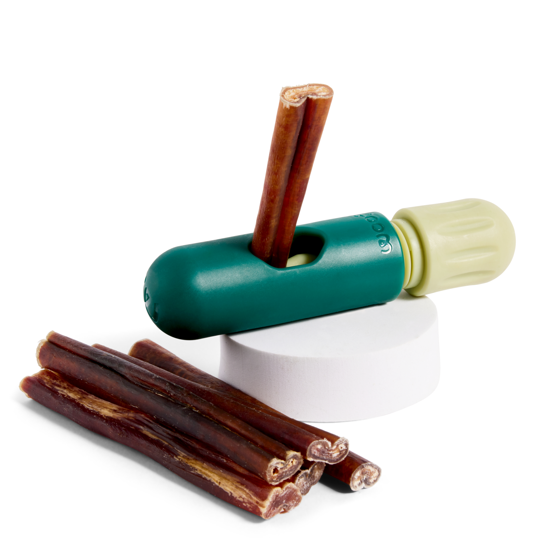 BullySafe chew holder with bully sticks for dogs.