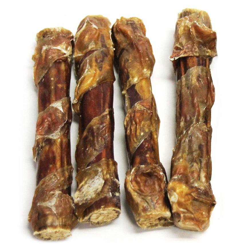 Tremenda Chewy Bulls natural beef dog treats wrapped in dehydrated beef bladder for medium chew dogs over 30lbs