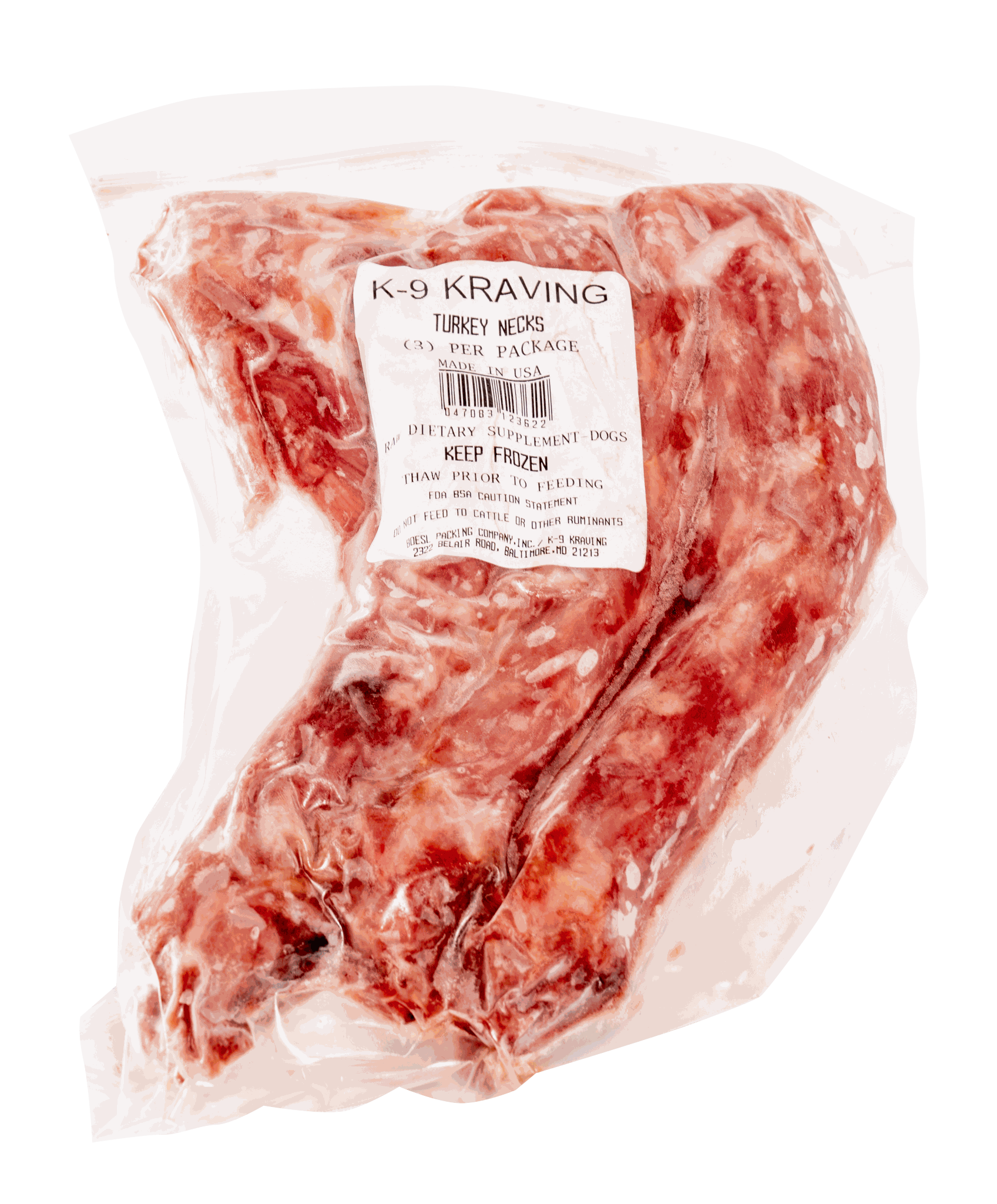 K-9 Kraving Turkey Necks in package for dogs' health and nutrition.