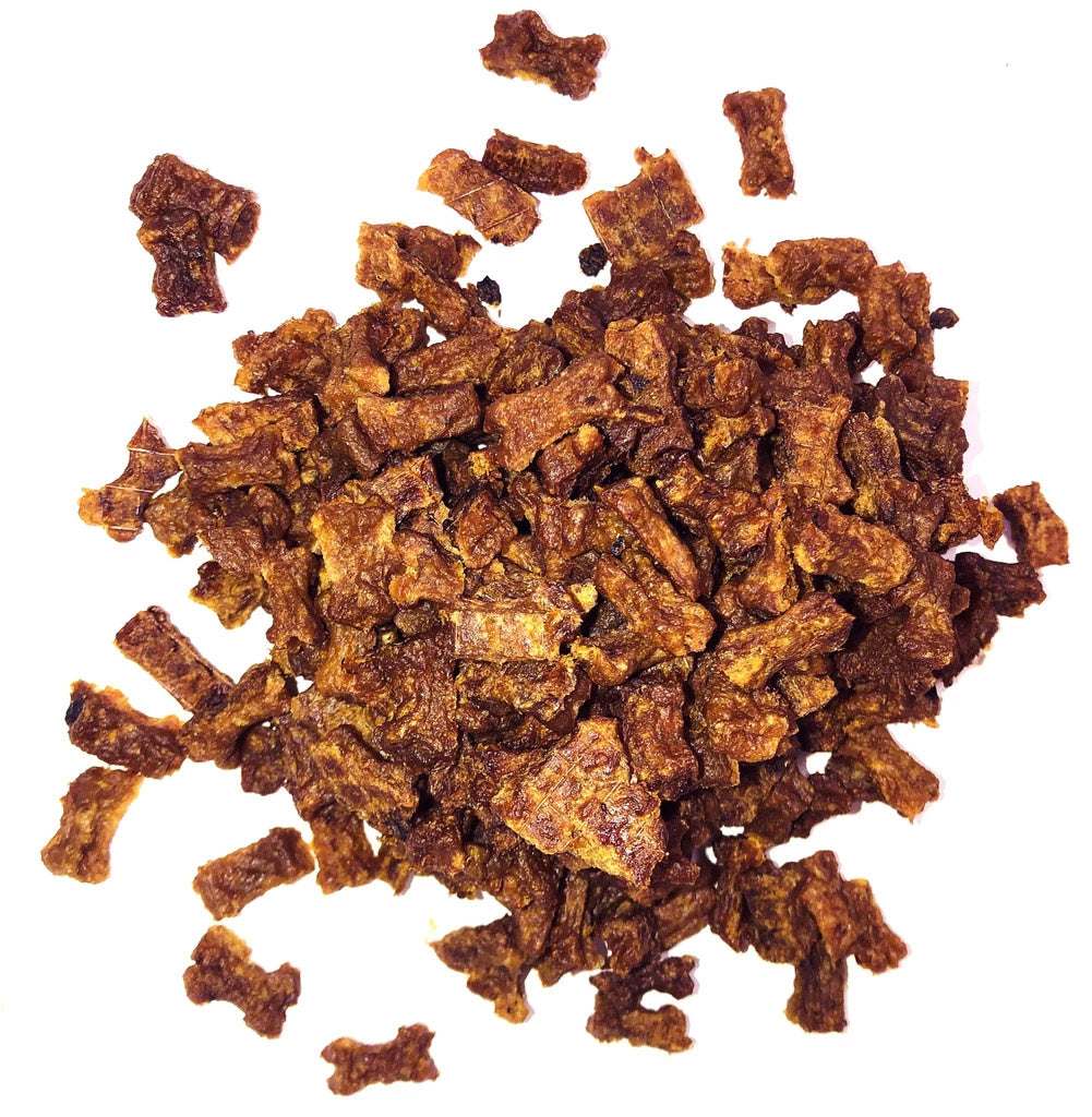 Venison Training Bites dog treats shaped like miniature bones made with venison and vegetable glycerin for training and sensitive stomachs