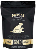Black and gold bag of Fromm Family Adult Gold dog food, labeled for balanced proteins and wholesome ingredients, GOLD ADULT Dog 30 lb.