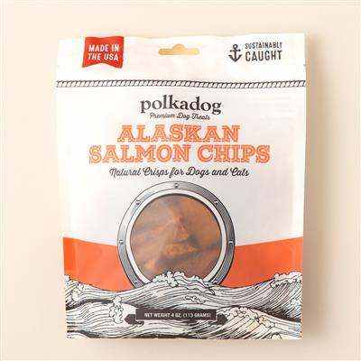Polkadog Alaskan Salmon Chips 4oz bag natural sustainable dog and cat treats made from wild caught salmon
