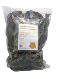 Beef Heart Chips in a clear 5 lb bag, showing dark brown, irregular dried meat pieces with a product label.