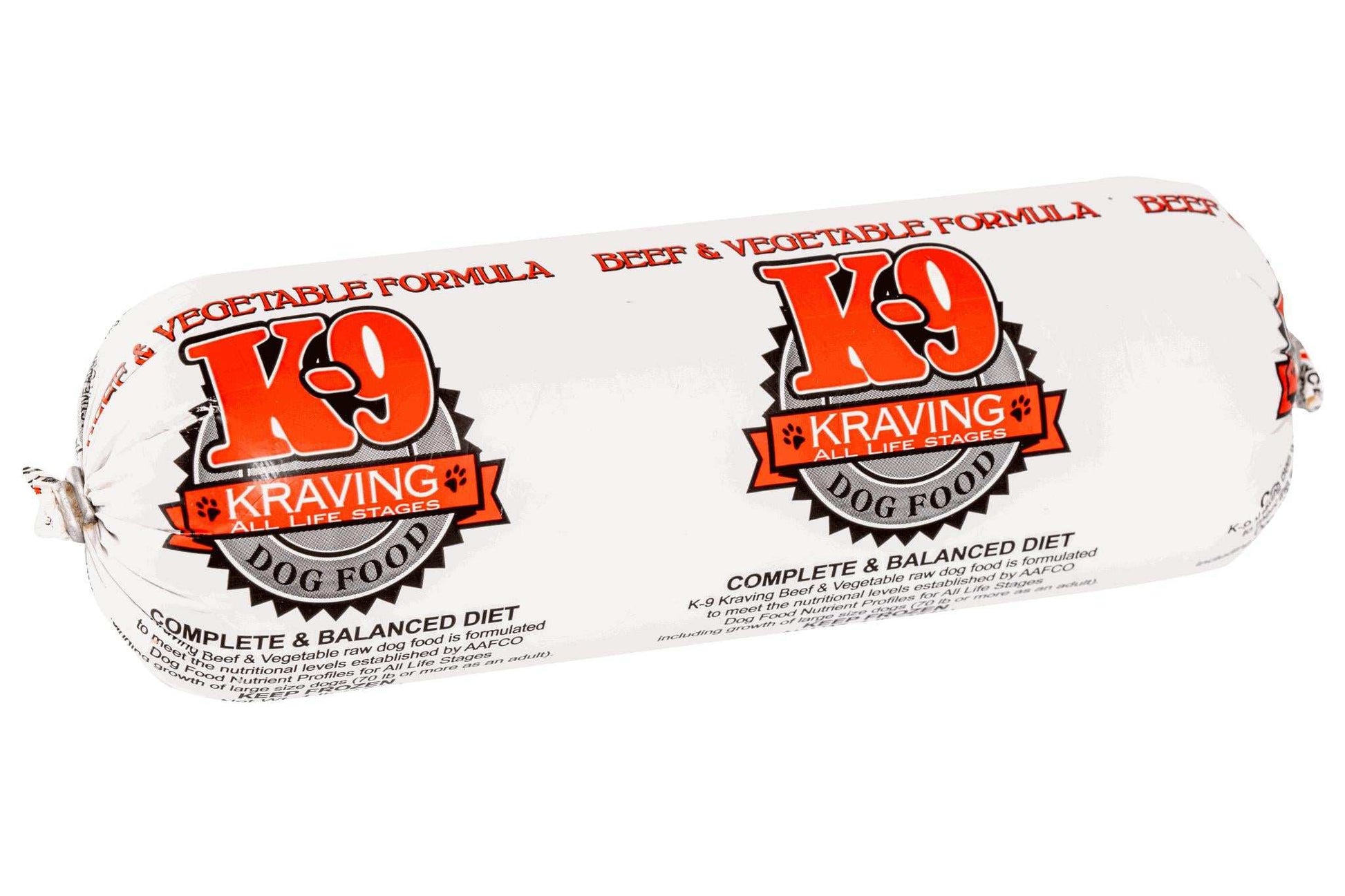 K-9 Kraving Beef & Vegetable Formula Raw Dog Food package.