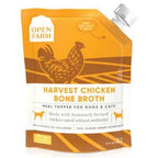 Chicken Bone Broth in an orange and brown carton, with a rooster illustration, white screw cap, and chicken labeling.