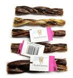 Braided Beef Gullets dog chews made from 100% grassfed beef esophagus, soft and palatable, 6-inch braided strips for small to medium dogs