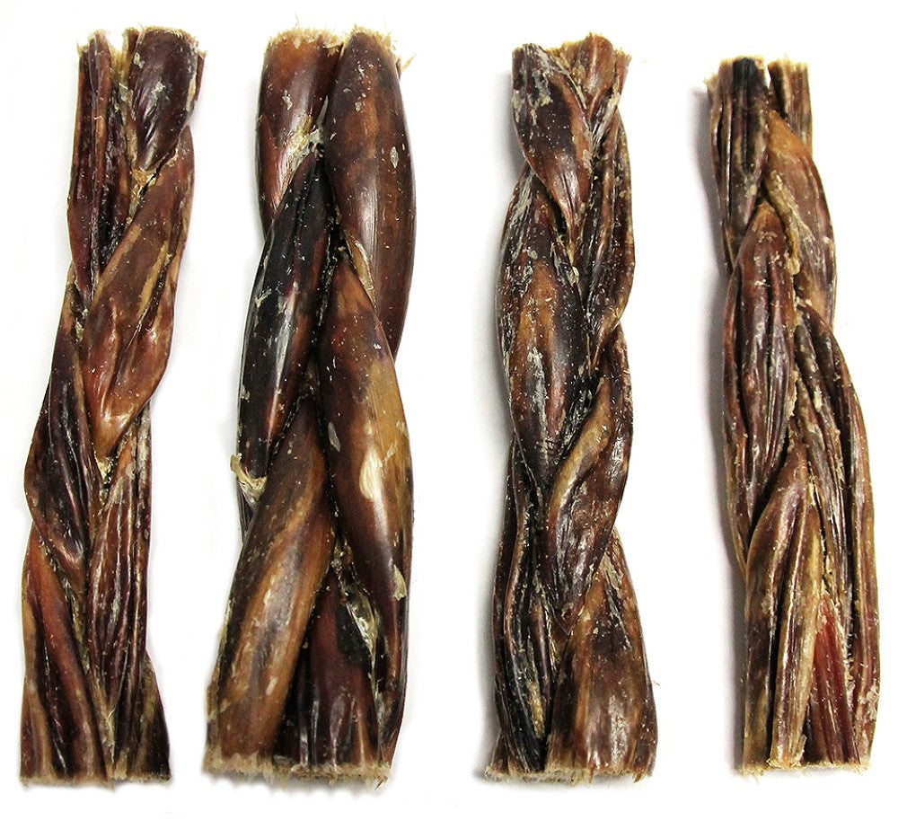 Braided beef gullets dog chews made from 100% grassfed beef esophagus, soft and digestible chew for small to medium dogs