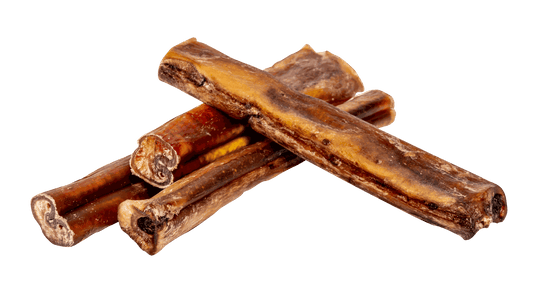 Dried bully sticks in bulk for dogs, 50-unit case.