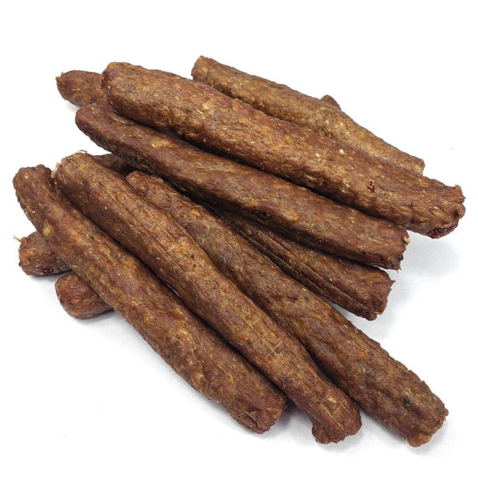 Bully Snaps beef chew sticks made from ground beef, beef skin, and pizzle, medium texture dog treat