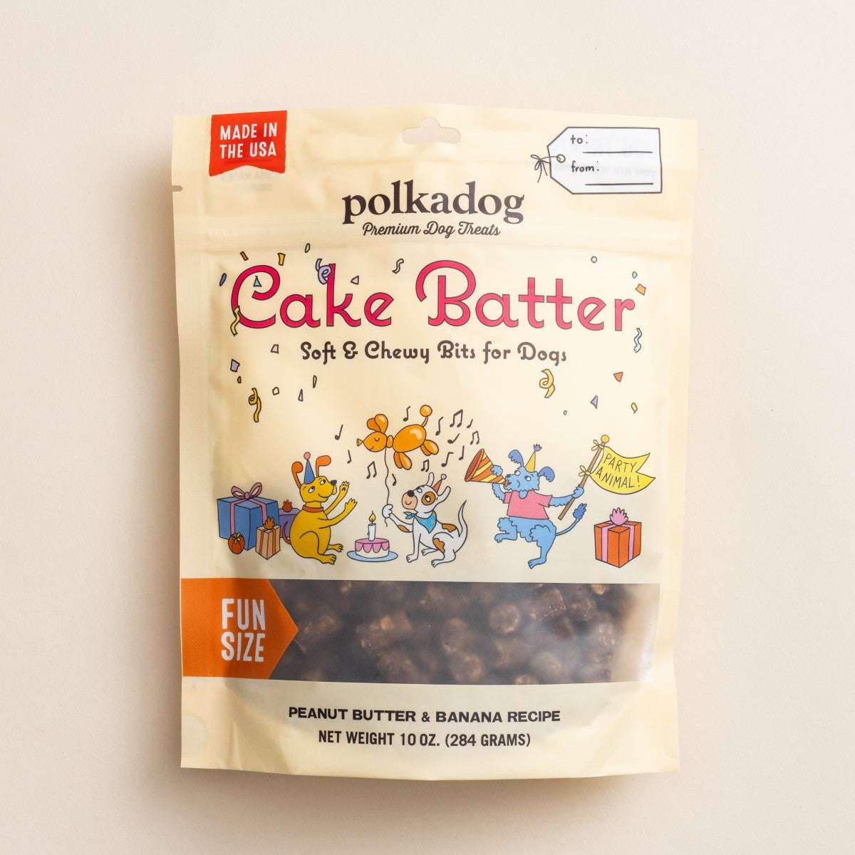 Polkadog Cake Batter Peanut Butter and Banana Soft & Chewy Dog Treats Mini Tube in resealable fun size packaging