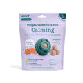 Calming Vitamin Pops in a lavender resealable pouch with teal lettering, a teal refill toy, and tan textured treats