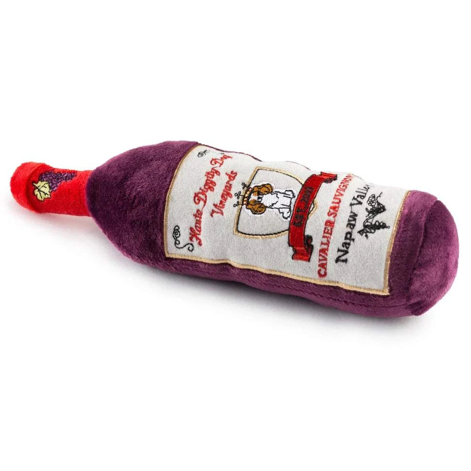 Cavalier Sauvignon wine bottle dog toy with squeaker for playful fetching and chewing