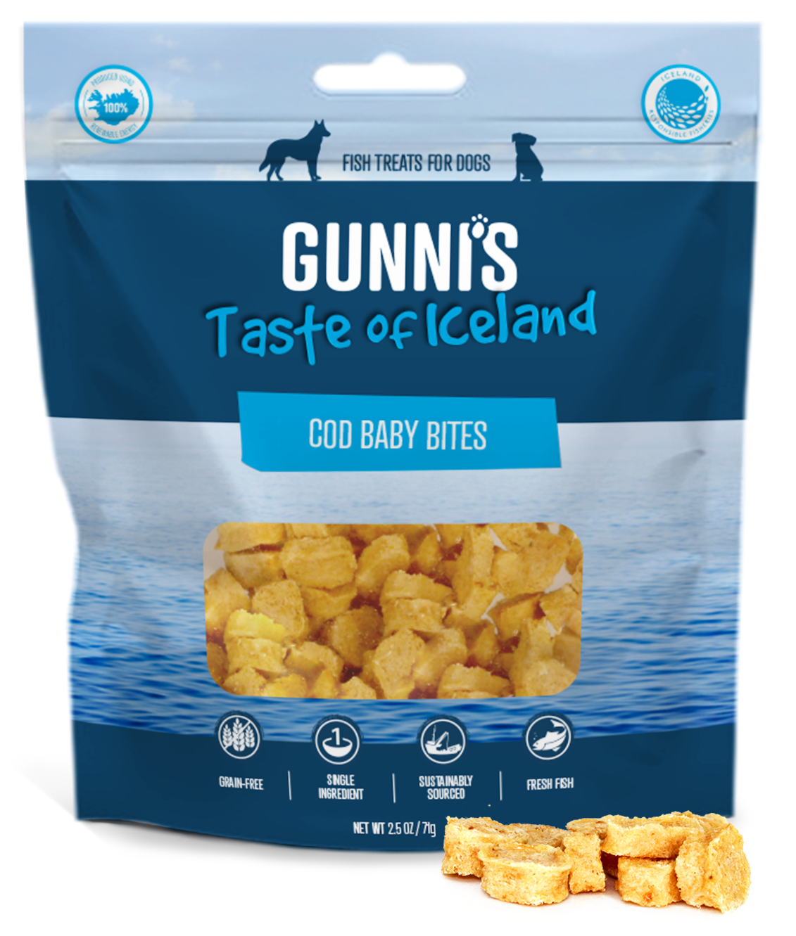 Cod Baby Bites dog treats, small high-protein training fish treats
