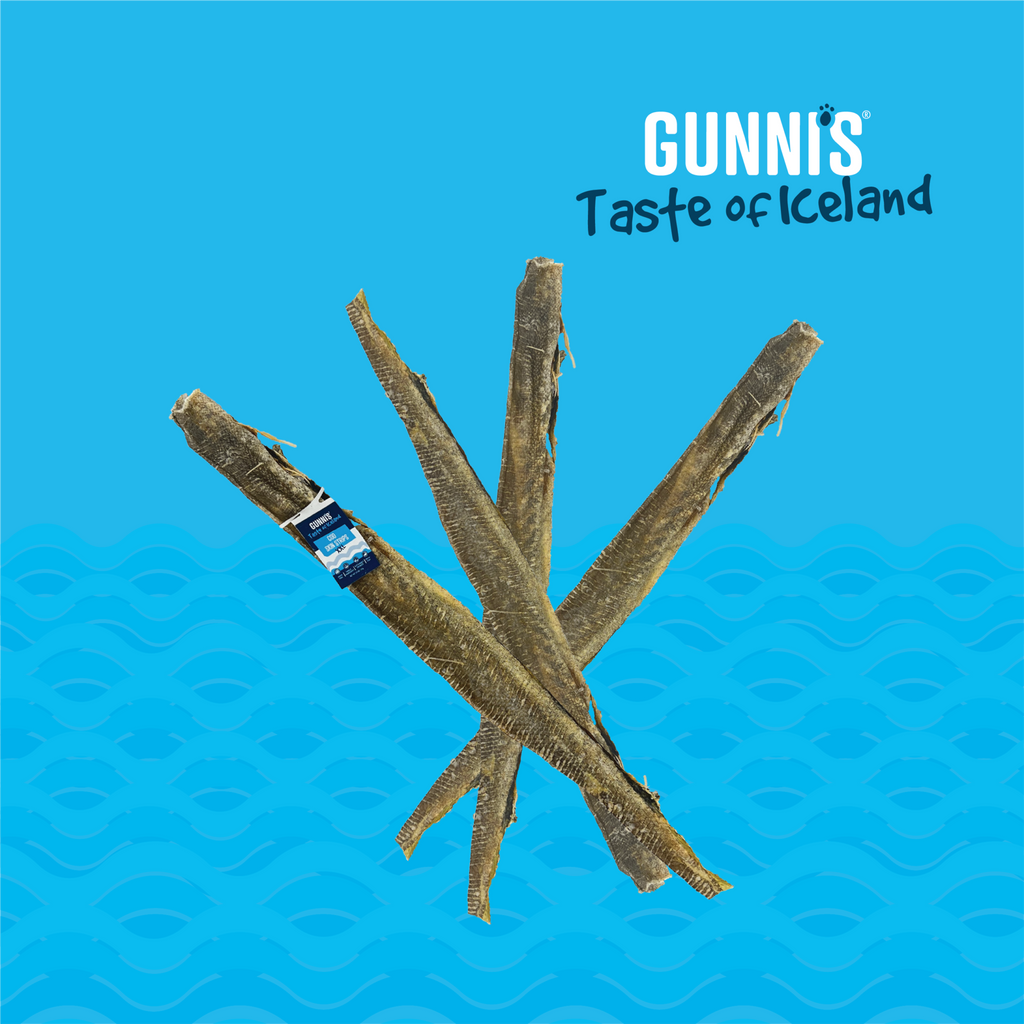 Long air-dried cod skin strips dog chews rich in collagen and omega-3