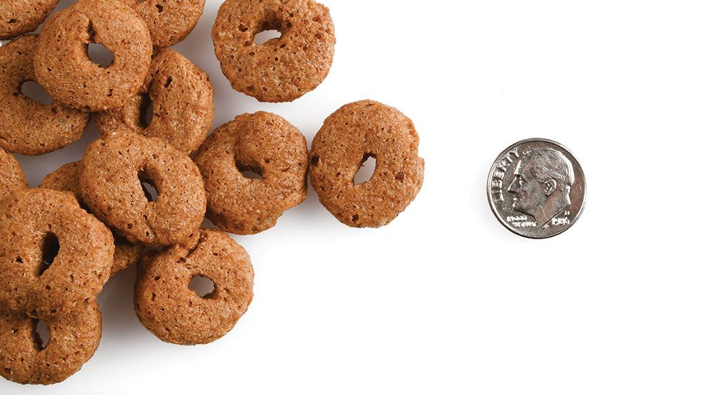 Bag of Crunchy O's Slammon smoked salmon dog treats with nutritional information