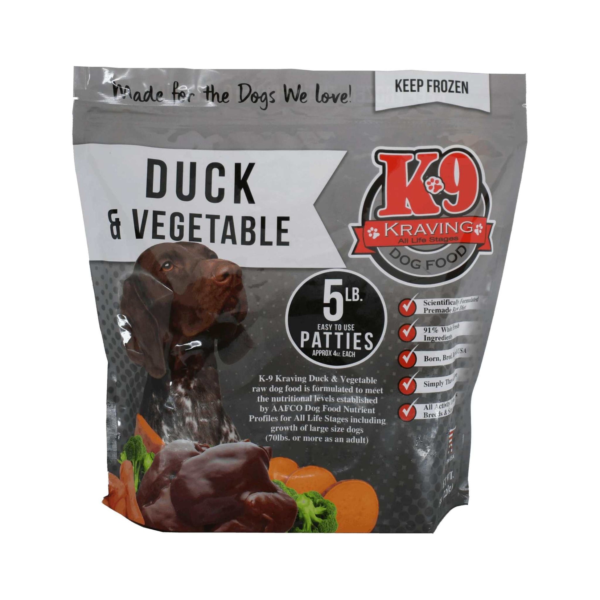 K-9 Kraving Duck & Vegetable Formula Raw Dog Food Packaging