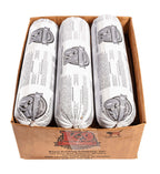 Duck dog food rolls in white printed casings, packed three per brown cardboard box with K-9 Kraving branding.