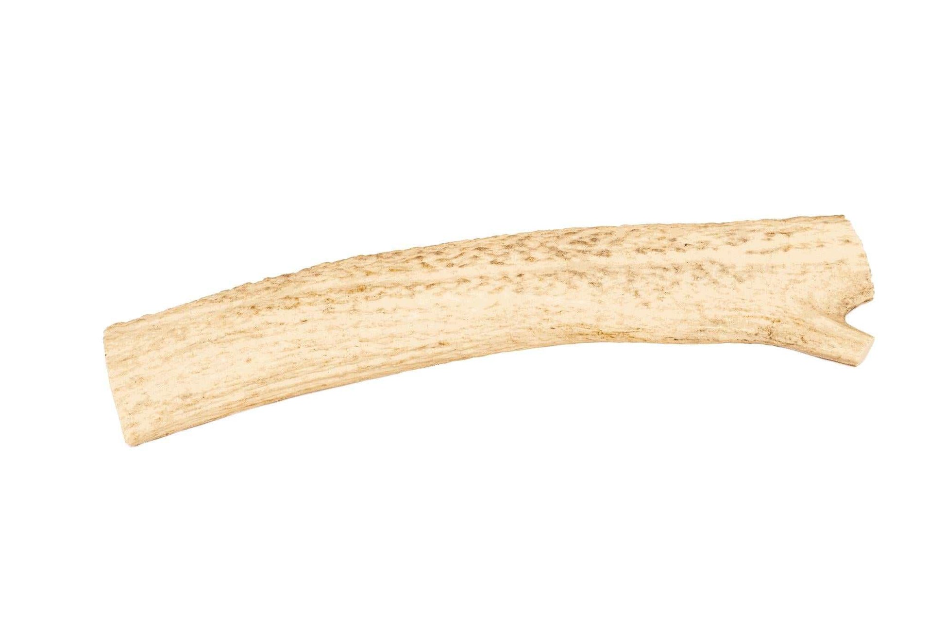 Natural shed elk antler, durable chew for dogs, mess-free.