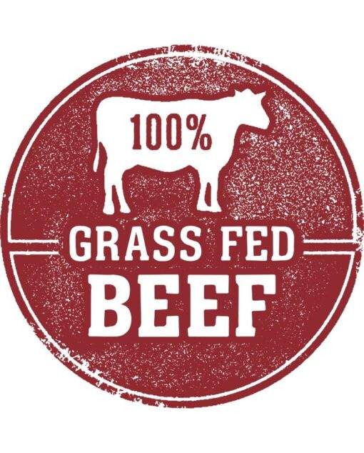 100% grass-fed beef logo for Freeze Dried Beef & Veggie Morsels pet treats.