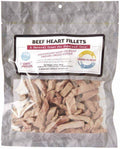Freeze dried beef heart fillet treats in a resealable package for pets.